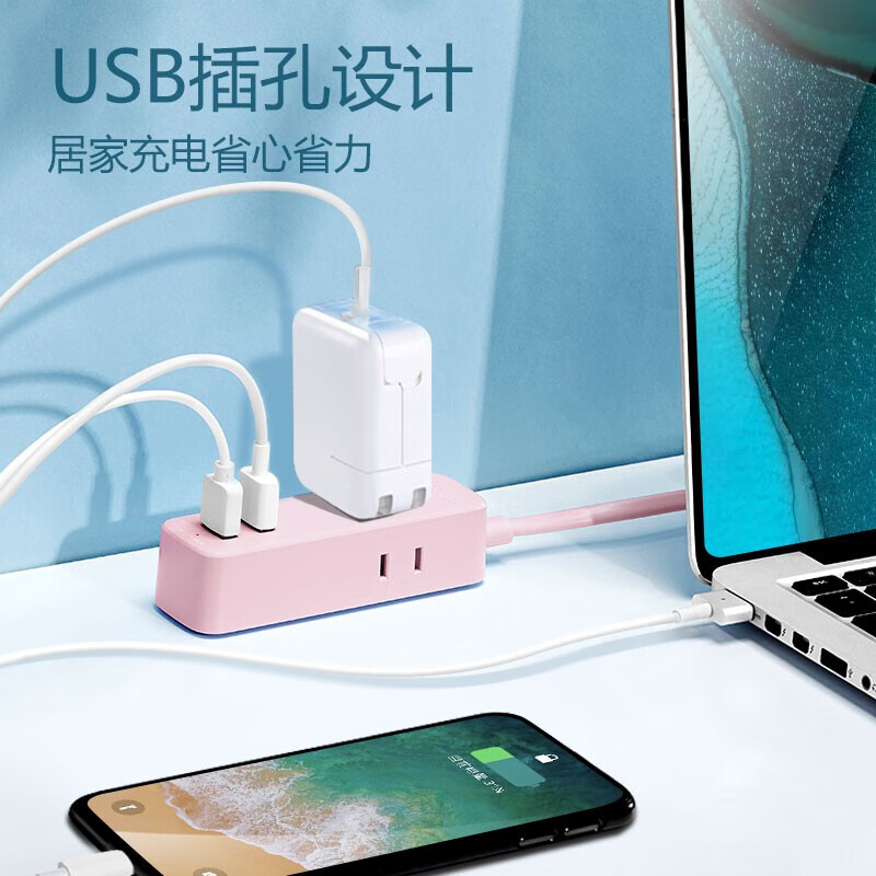 公牛(BULL)新国标智能USB插座/插线板2USB+2位两极插孔 全长1.5米GN-A120U 茱萸粉高清大图