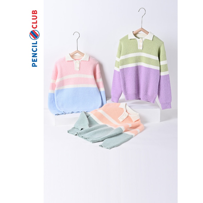 [福利]铅笔俱乐部童装女童秋装毛衣撞色小清新儿童针织衫翻领