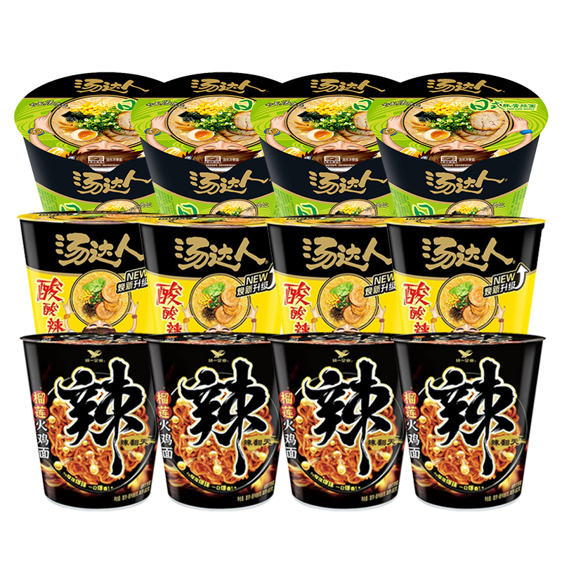 统一汤达人 酸酸辣辣味日式豚骨味辣翻天榴莲火鸡拉面三口味*12杯整箱装高清大图