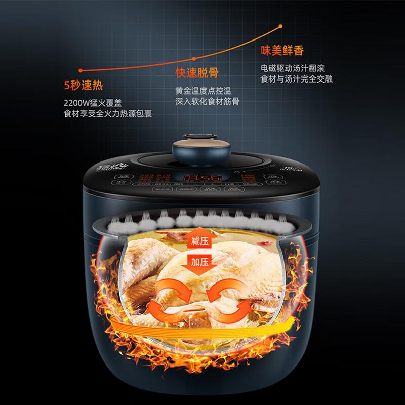 苏泊尔(SUPOR)鲜呼吸系列 电压力锅5L IH猛火2200W 精钢球釜 10分钟快速菜SY-50HC9073Q双胆高高清大图