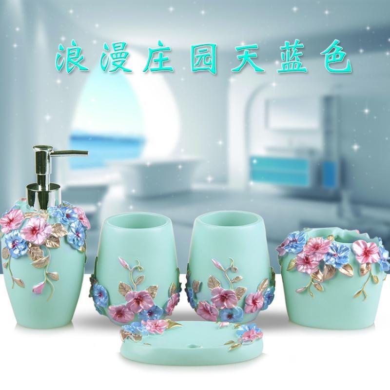 树脂卫浴五件套 欧式创意浴室洗漱套装 简约洗浴用品漱口杯牙刷架