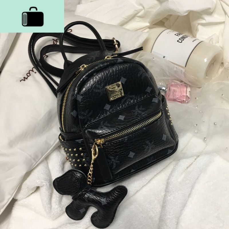 2020新款双肩包女韩版潮铆钉休闲百搭印花迷你单肩斜跨多用小背包NEWLAKE高清大图