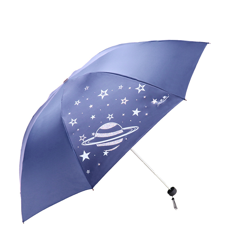 天堂伞 黑胶内外丝印满天星三折晴雨伞太阳伞 30496ELCJ高清大图