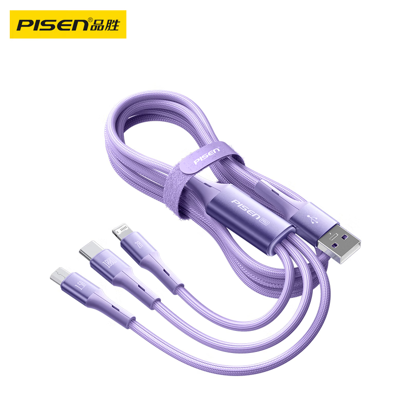 品胜充电线三合一数据线6a/5a快充100W/66W一拖三线适用苹果14华为/P70小米荣耀安卓手机车载