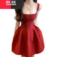YIBUSHENG性感纯欲风红色吊带连衣裙子女季2024新款法式收腰气质蓬蓬短裙