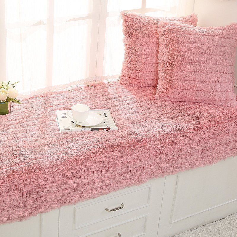 汐岩飘窗垫加厚窗台垫现代简约卧室榻榻米阳台垫子飘窗台垫可机洗 长毛绒粉色90宽*210cm长