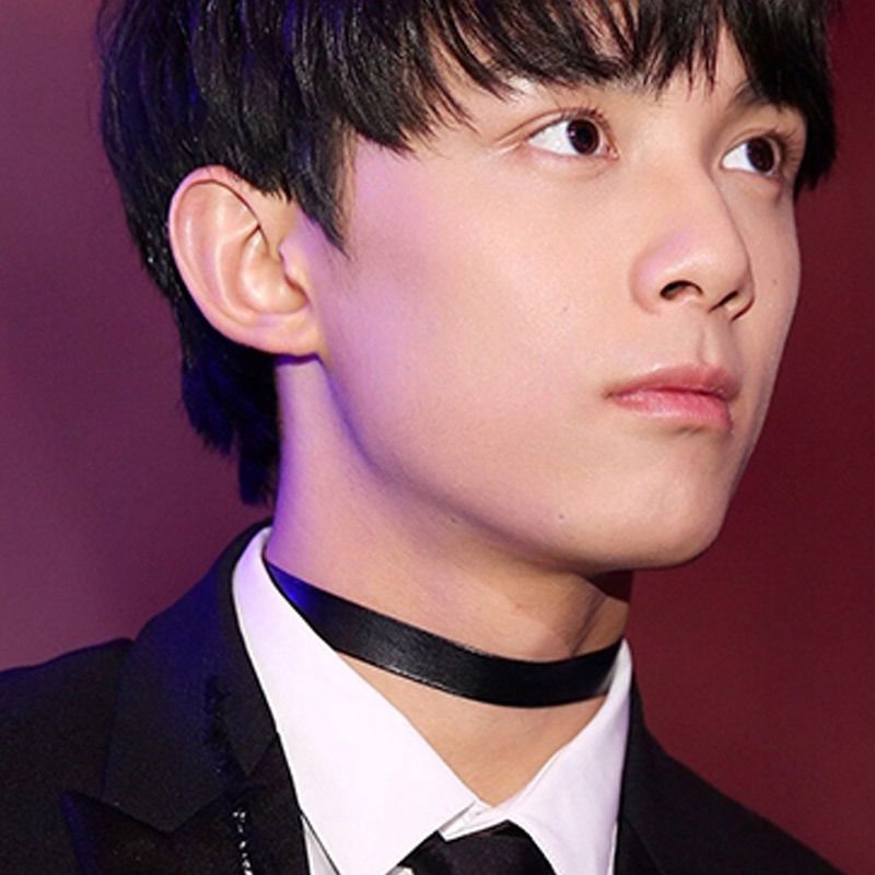 黑绳双层天珠项链男韩版 简约 学生潮人嘻哈个性船锚吊坠男士挂件 宽1.5cm皮革黑项圈可调节放长