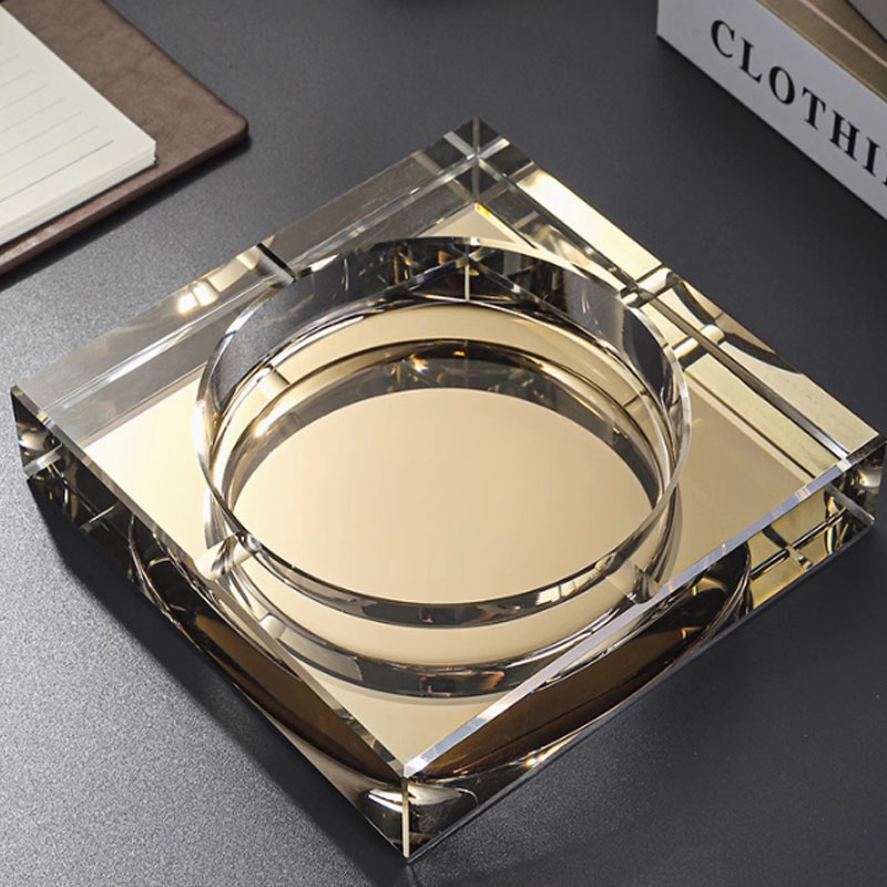 麒麟山烟灰缸水晶玻璃创意轻奢高端大气档次客厅办公室家用高级大号烟缸