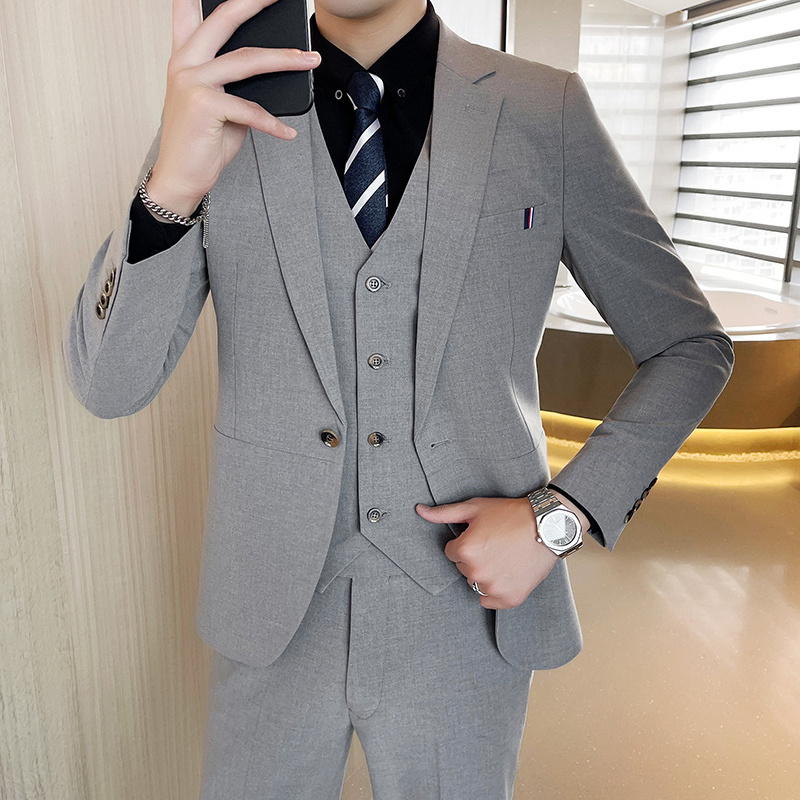 骄克雄狮(jankeleone)韩版休闲纯色西服套装男 修身中青年男士西服三