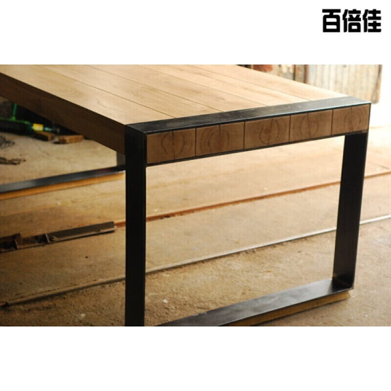 新款创意美式乡村工作台实木长桌子铁艺餐桌长条桌简约书桌工业风办公桌椅壹德壹