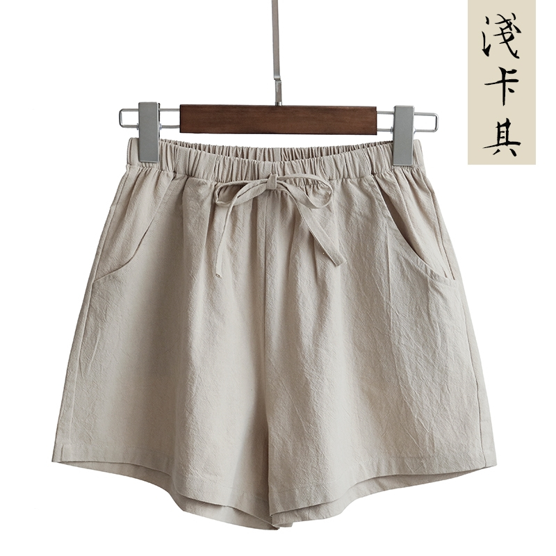 棉麻休闲短裤女大码阔腿裤居家闪电客沙滩热裤夏季宽松休闲运动五分裤子