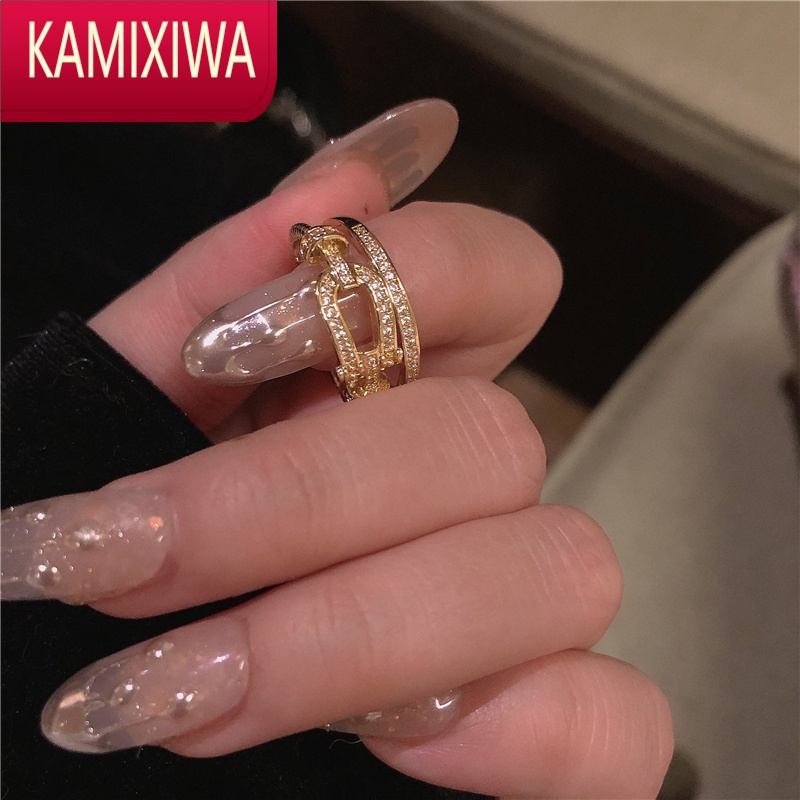 KAMIXIWA高级感轻奢戒指~镶钻打结韩国ins网红开口指环女气质冷淡风食指戒