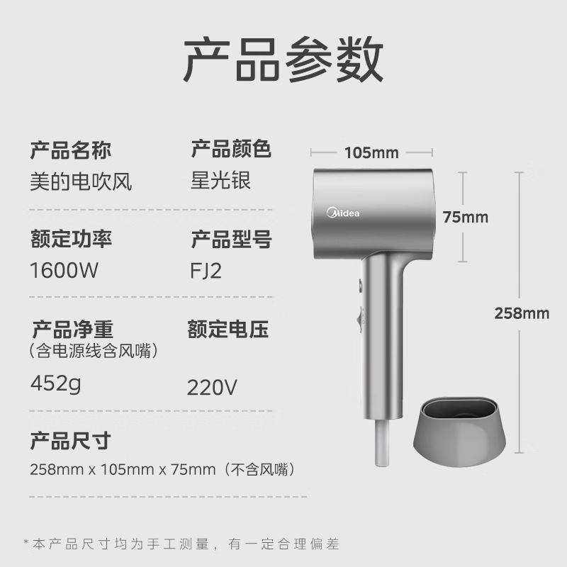 美的(Midea)家用电吹风负离子护发不伤发1600W大功率速干恒温大风力吹风筒FJ2高清大图