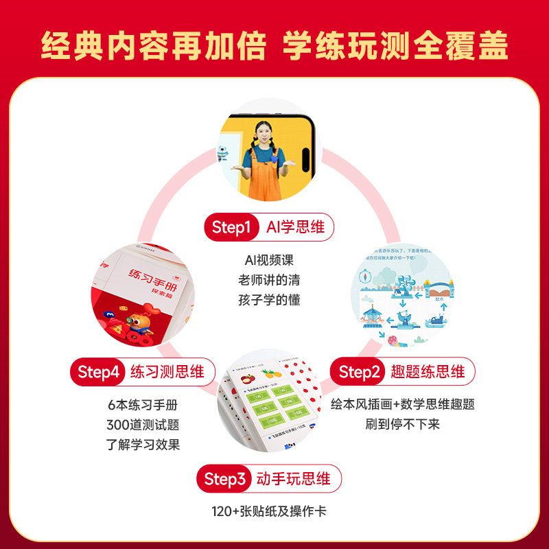 [点读笔+全套240节AI课伴学版]|小中大班 [正版]2024新升级 新版摩比爱数学升级版小中大班萌芽探索飞跃篇含AI