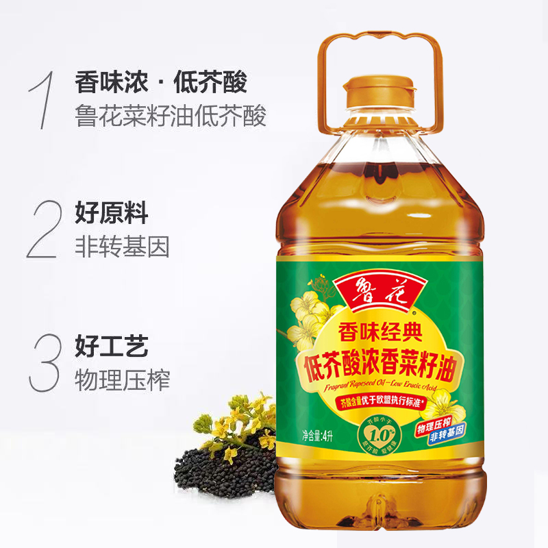 鲁花香味经典浓香菜籽油4L高清大图