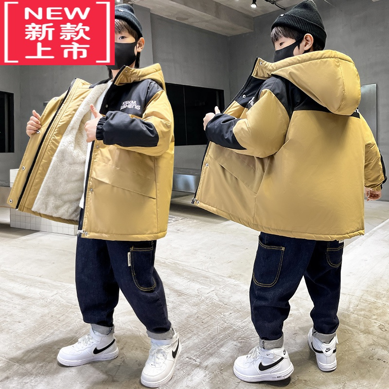 可莉允中大男童秋冬装派克棉服2022新款儿童洋气男孩加绒夹棉衣厚外套潮