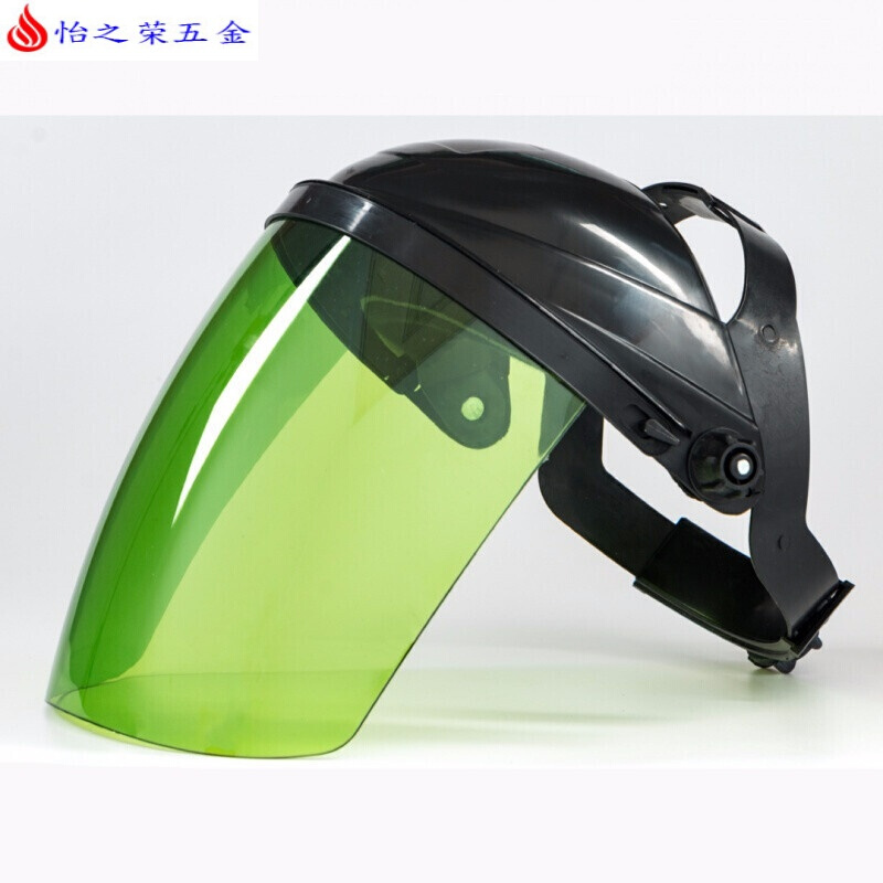 pc有机玻璃电焊面罩烧焊工防护面罩头戴式氩弧焊气保焊半透明黑顶绿色