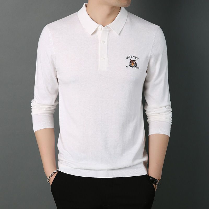 梵克公牛春季翻领长袖t恤男针织衫商务休闲男装打底衫纯色polo衫