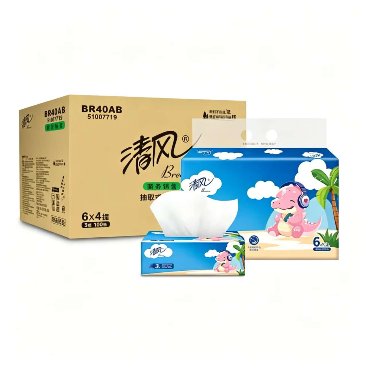 Z-清风纸巾3层*100抽/包 6包/提高清大图