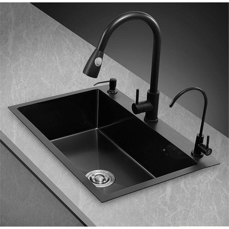 黑色洗菜盆纳米水槽单槽古达厨房家用304不锈钢大号洗碗池台下视频