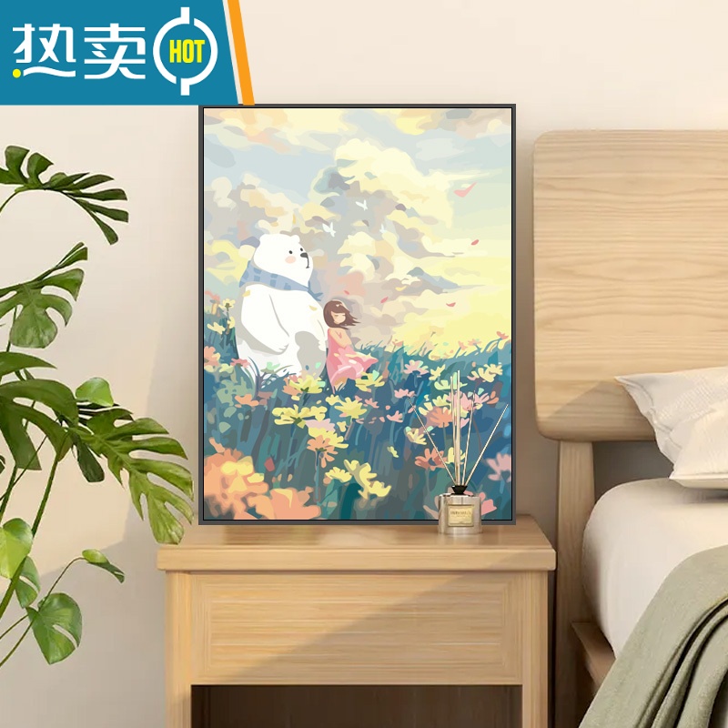 敬平兔子花卉diy数字油画填色手绘涂色手工填充油彩装饰画系丙烯装饰画高清大图