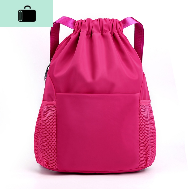 束口袋抽绳双肩包女2020新款背包旅行旅游大容量轻便男运动健身包NEW LAKE 纯玫红大号