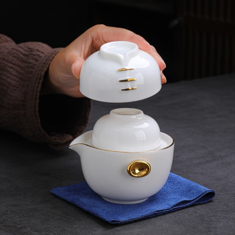 拓牌亮光羊脂玉瓷吉祥三宝快客杯
