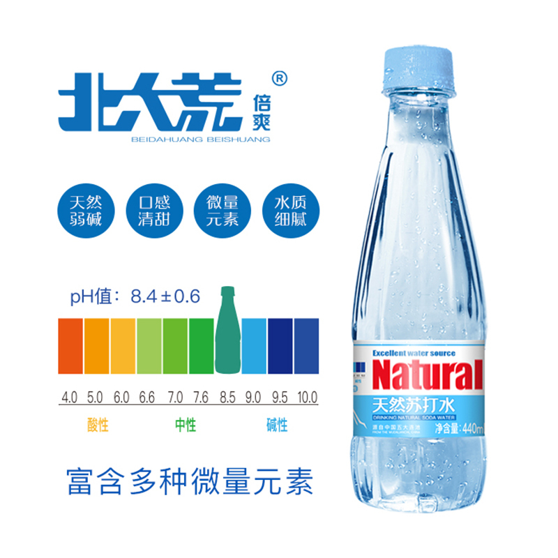 北大荒倍爽天然苏打水440mlx24两箱天然弱碱性小分子水矿泉水饮用水无糖无汽无添加