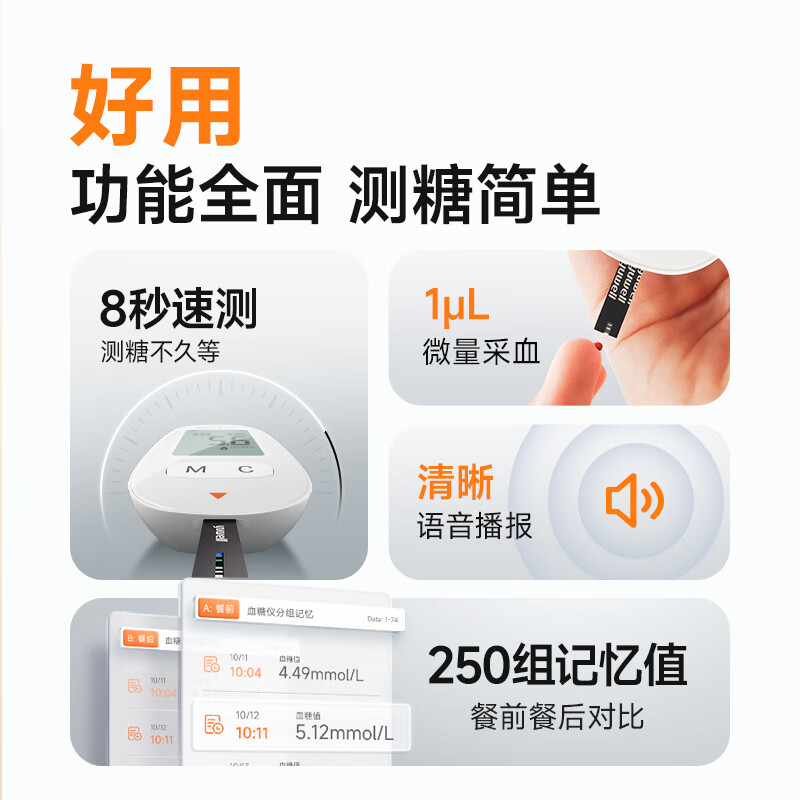 鱼跃(YUWELL)580血糖仪医用级家用检监测语音播报金榜 [仪器+50支试纸套装]高清大图