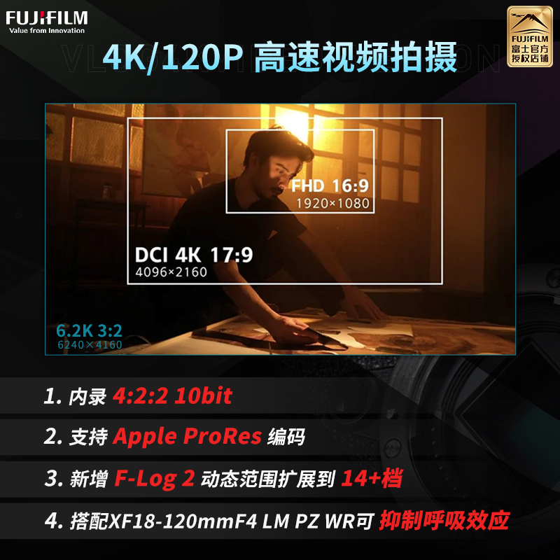 [有货]FUJIFILM)xh2s微单 单机身 无反单电数码照相机6K视频高速连拍五轴防抖 X-H2S单机身 官方标配