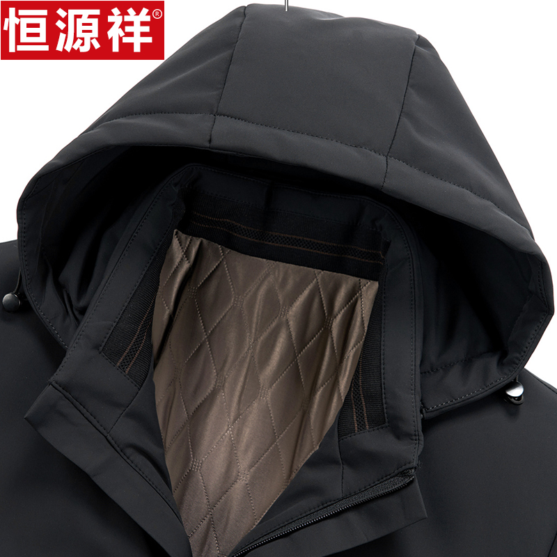 恒源祥男士冬季连帽可拆卸加厚棉服羊毛内胆外套棉衣中老年爸爸棉高清大图