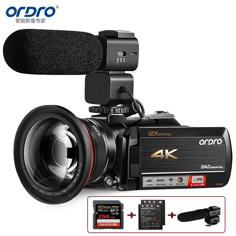 欧达(ORDRO)旗舰版 4K摄像机专业直播录像机家用手持DV光学变焦高清数码摄影机vlog短视频会议 AC5