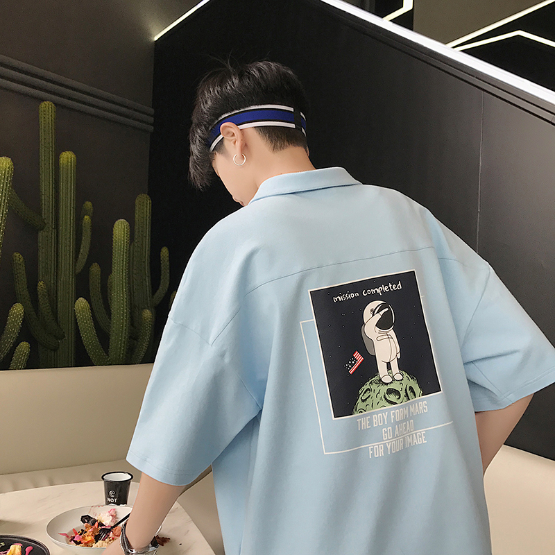 夏装新款背面印花T恤男个性潮tee中国风时尚青少年帅气体恤衫