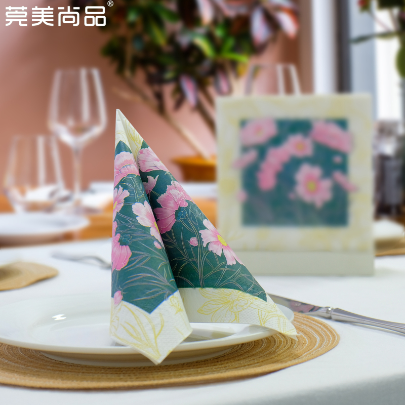 莞美尚品花开富贵格桑梅朵彩色餐巾纸原生木浆纸巾三层加厚便携装2包