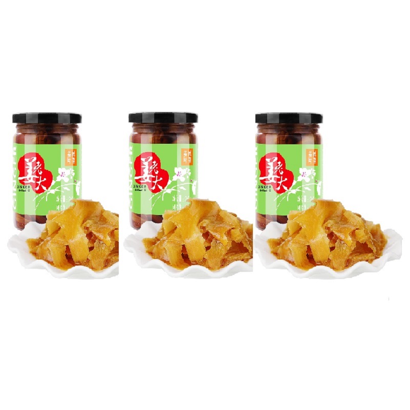 PY姜老大 咸香姜片240g*3瓶 醋泡姜片 微咸微辣 酱色姜片下饭菜