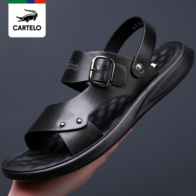 线下专柜同款卡帝乐鳄鱼cartelo新款夏季男士真皮沙滩鞋凉鞋休闲鞋