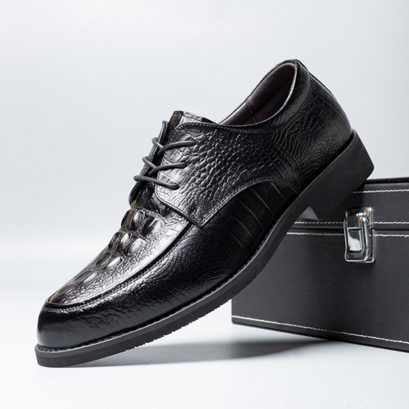 皮鞋男2023新款男士商务正装男鞋经典鳄鱼纹休闲单鞋时尚婚鞋