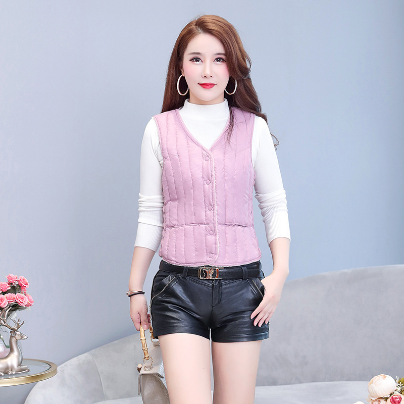 新秋冬中老年女士短款加厚背心内穿马夹女式棉羊羔绒马甲坎肩莎丞