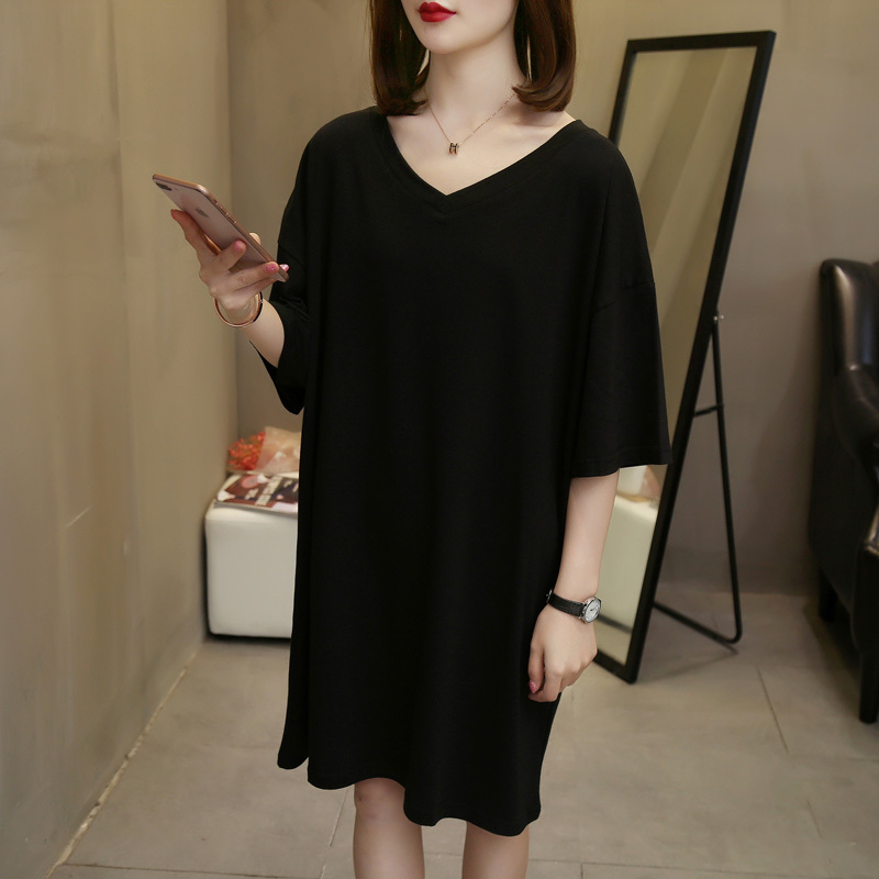 艳如飞特大码女装240斤加肥加大t恤胖人mm中长款300宽松棉夏季连衣裙