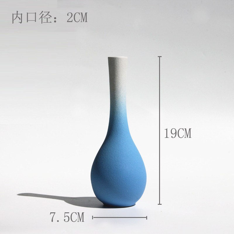 ins风北欧渐变陶瓷花瓶客厅插花工艺摆件清新干花装饰工艺品 三维工匠