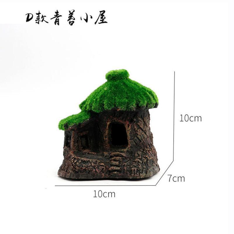 鱼缸造景仿真房子水族箱装饰环保树脂假山江南小屋云鹤楼布景摆件 D款植绒房子