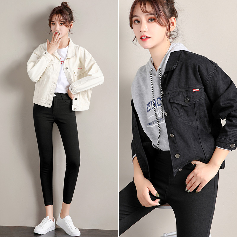 SH苼荟黑色牛仔外套女宽松2019春季新款网红bf韩版薄款上衣长袖短牛仔衣shsy066
