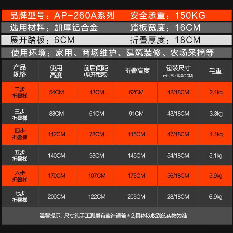 铝合金梯子家用加厚折叠双侧人字梯工程扶梯3四五步楼梯凳2米 三维工匠 八步梯[2608AG加固款]高清大图