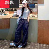 YIBUSHENG美式工装休闲裤女2024季薄款速干裤阔腿运动裤松紧腰爵士舞裤