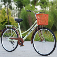 成人轻便自行车男女通用2426寸城市通勤学生休闲骑行淑女车fI 高配米黄色 26寸JCL