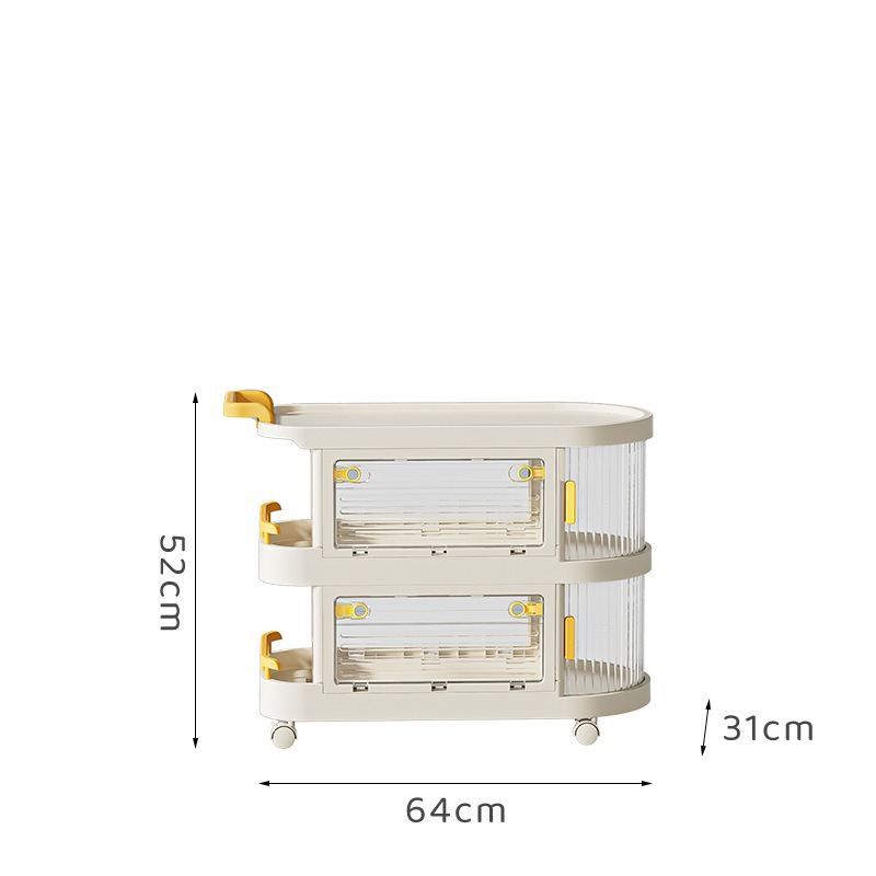 华普思小推车置物架落地厨房浴室移动零食卫生间多层卧室床头收纳储物架奶油黄两层