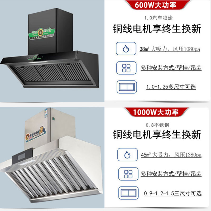 [油烟分离]旺厨好太太 新品侧吸式油烟机商用大功率饭店食堂农村土灶柴火灶 大吸力大型不锈钢吸烟机排烟罩 免清洗 自行安装高清大图