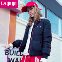 Lagogo2017冬季新款短款百搭上衣长袖纯色棒球服运动加厚羽绒服女