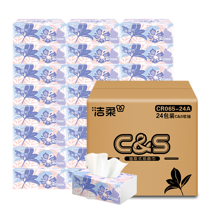 洁柔牌纸面巾(软抽)100抽3层(24包装)CR065-24A