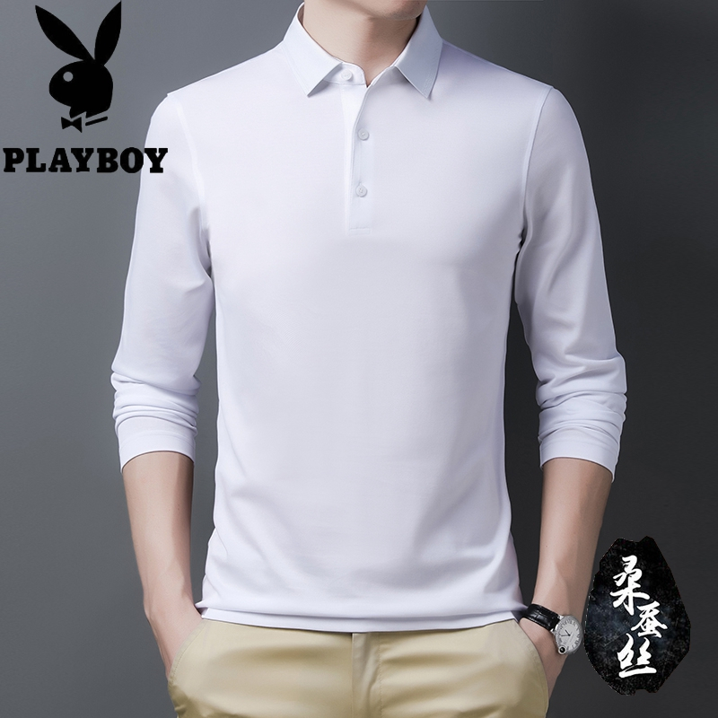 恒源祥品牌秋装含桑蚕丝长袖男士t恤商务休闲中青年男装体恤衣服2023